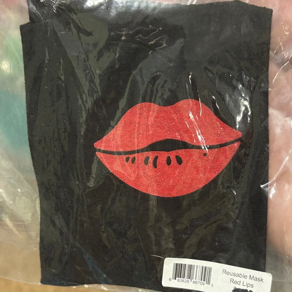 Black Face Mask with Red Lips Design